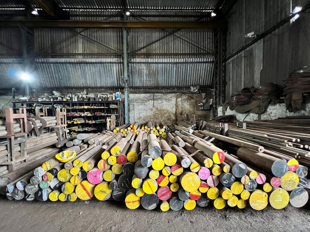 Round bar stock at the JPS Metal & Alloys warehouse